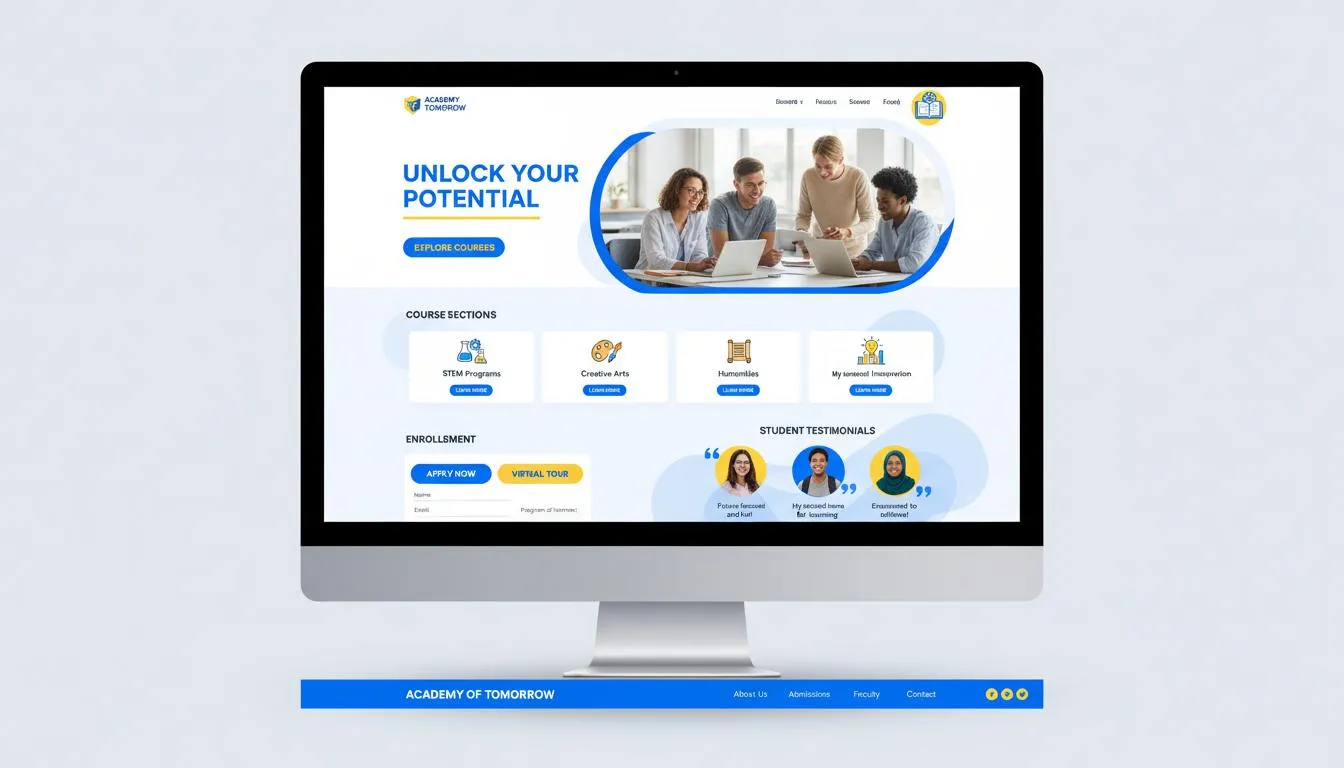 Mockup landing page giáo dục với lộ trình khóa học và form tư vấn